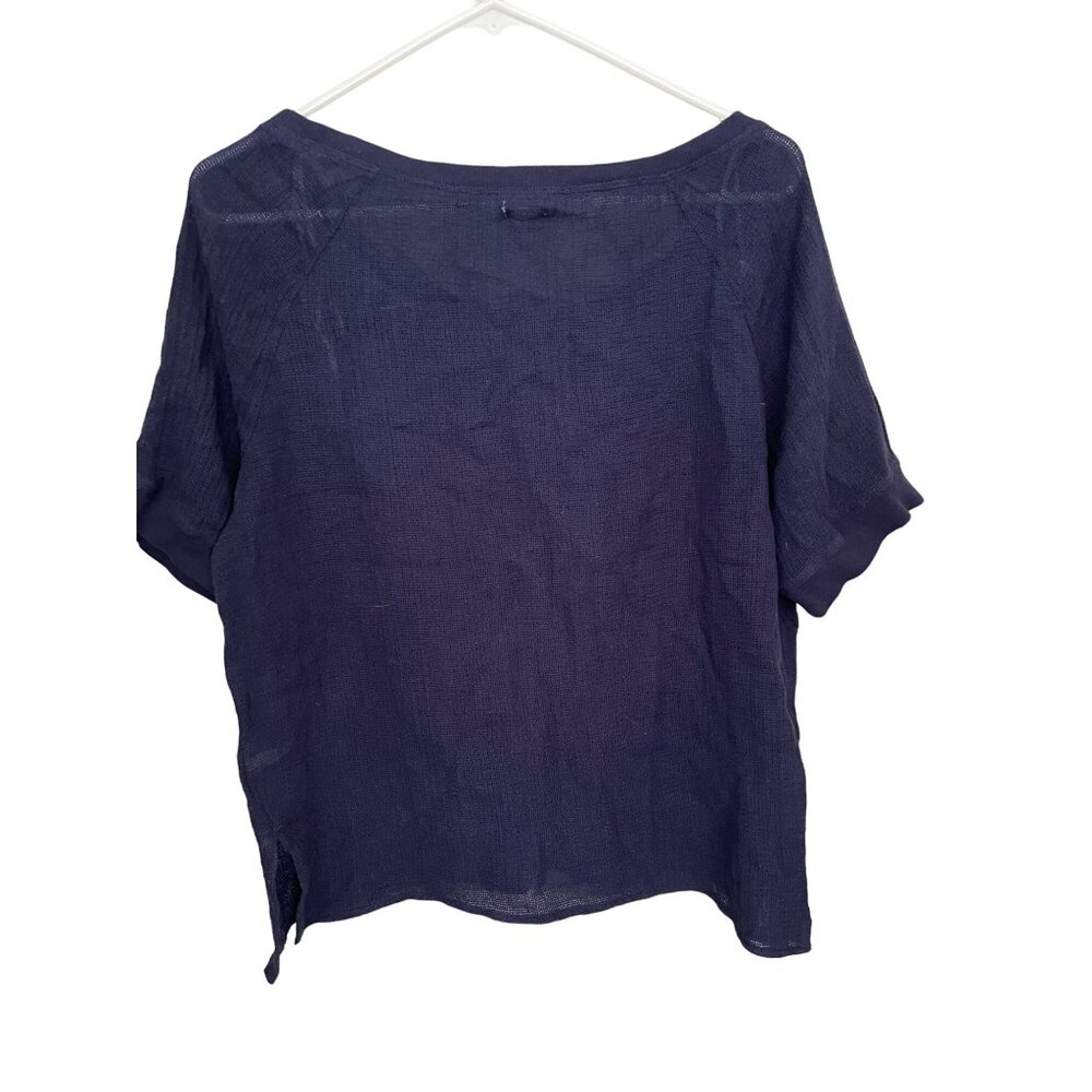 Aerie Women's Top Navy Blue Waffle Knit Short Sleeve Cotton Tee Size M New - Picture 2 of 9